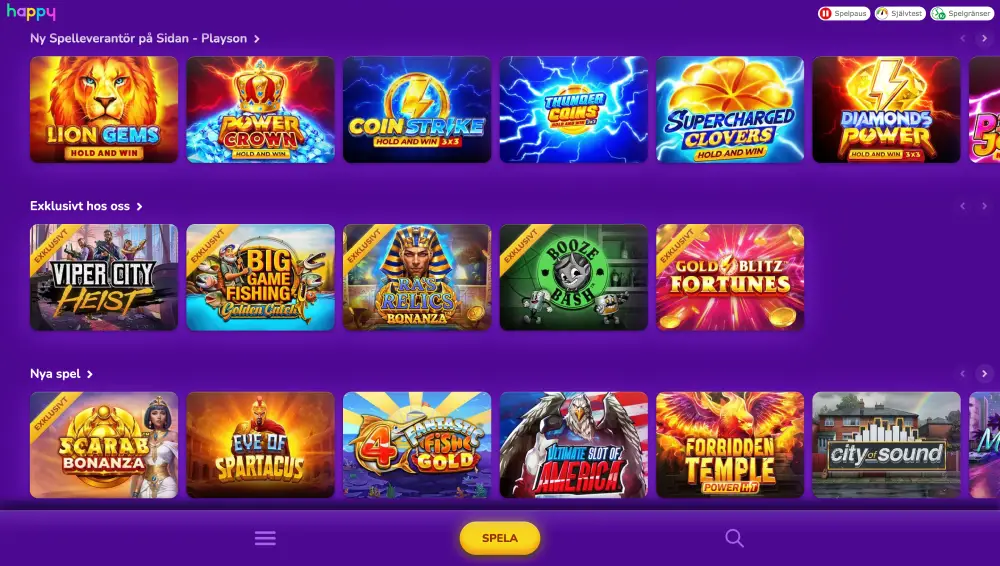 Spelkatalog på HappyCasino