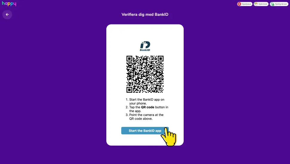 Registrering och verifiering på HappyCasino